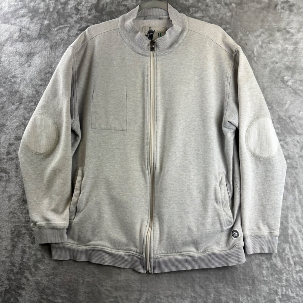 Linksoul Full Zip Jacket Men XL Gray Elbow Patch Cotton LS339 (1886)